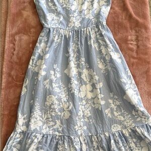Reformation Bucatini Light Blue Floral Midi Dress with White Print